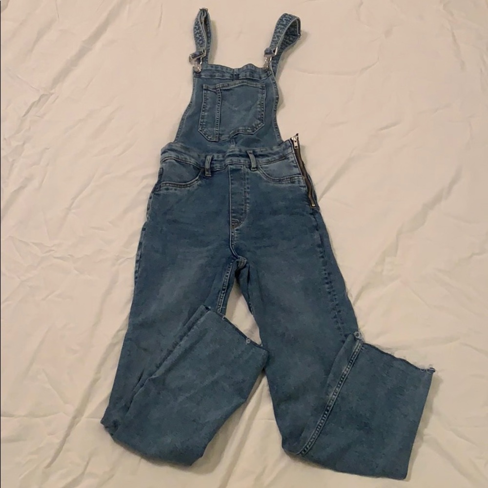 Cropped Raw Hem Overalls
